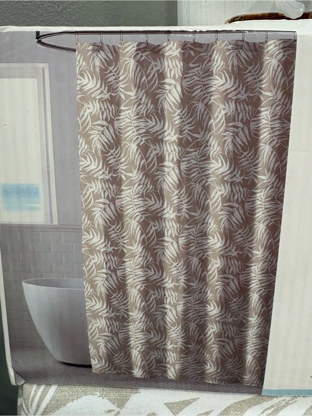 NEW Tommy Bahama Beige and White Leaf Shower Curtain